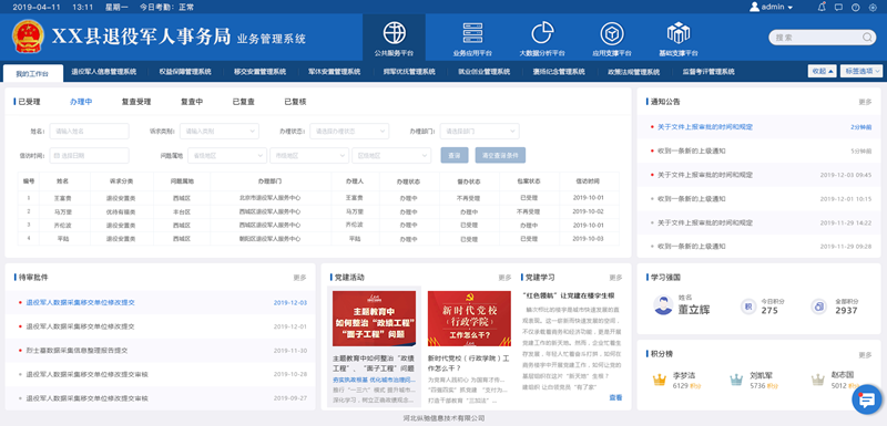 综合业务平台首页展示